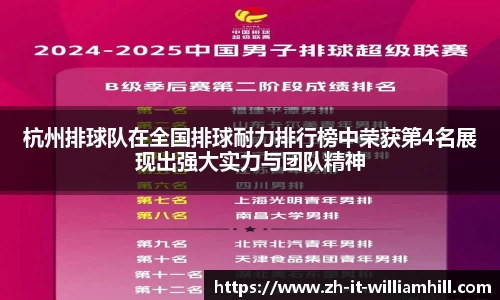 杭州排球队在全国排球耐力排行榜中荣获第4名展现出强大实力与团队精神